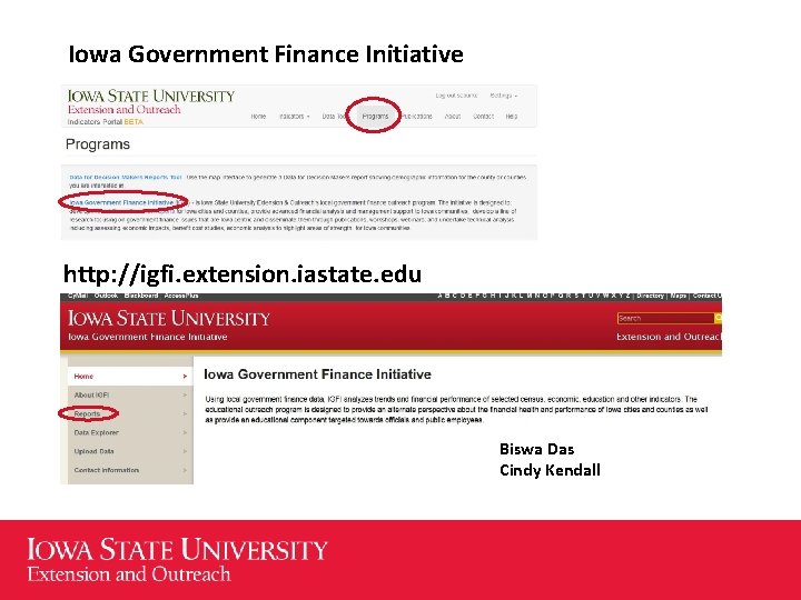 Iowa Government Finance Initiative http: //igfi. extension. iastate. edu Biswa Das Cindy Kendall 