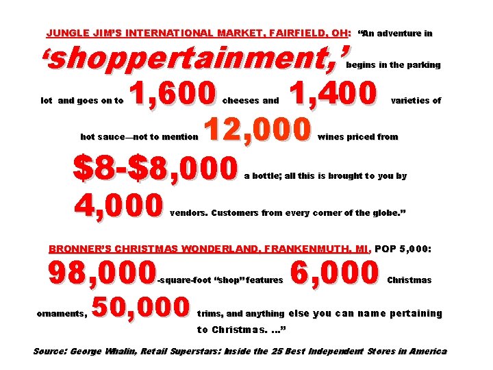 JUNGLE JIM’S INTERNATIONAL MARKET, FAIRFIELD, OH: “An adventure in ‘shoppertainment, ’ 1, 600 1,