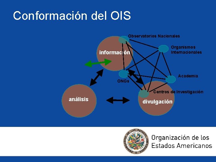 Conformación del OIS Observatorios Nacionales información Organismos Internacionales Academia ONGs Centros de Investigación análisis