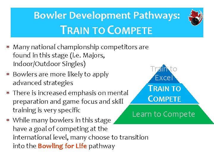 Bowler Development Pathways: TRAIN TO COMPETE Many national championship competitors are found in this