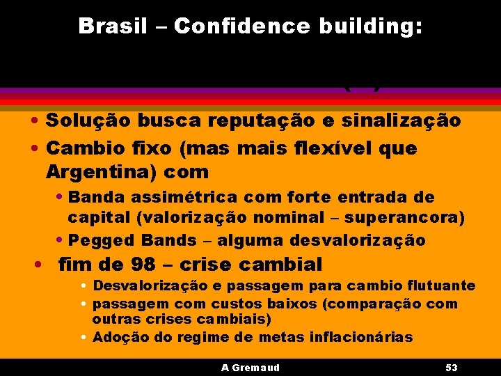 Brasil – Confidence building: Ancora cambial à brasileira (1) • Solução busca reputação e