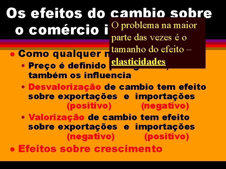 Os efeitos do cambio sobre O problema na maior o comércio internacional parte das