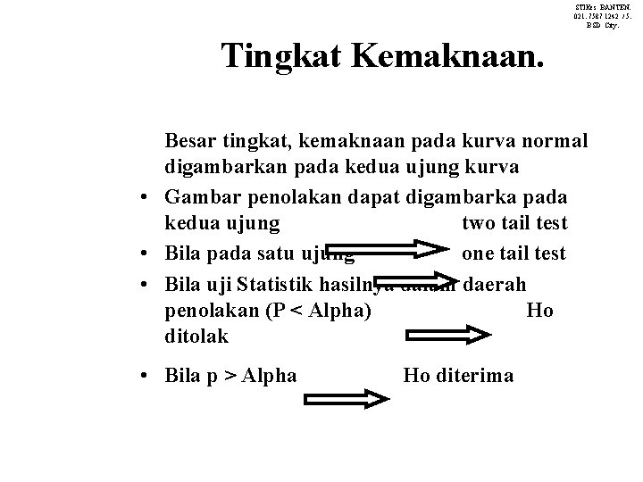 STIKes BANTEN. 021. 7587 1242 / 5. BSD City. Tingkat Kemaknaan. Besar tingkat, kemaknaan