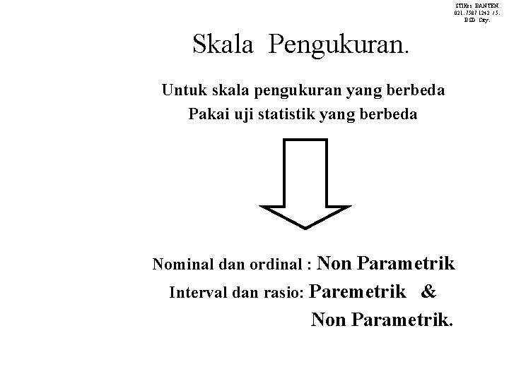 STIKes BANTEN. 021. 7587 1242 / 5. BSD City. Skala Pengukuran. Untuk skala pengukuran