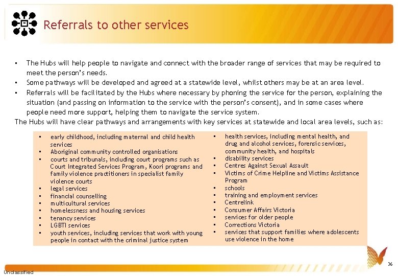 Referrals to other services The Hubs will help people to navigate and connect with