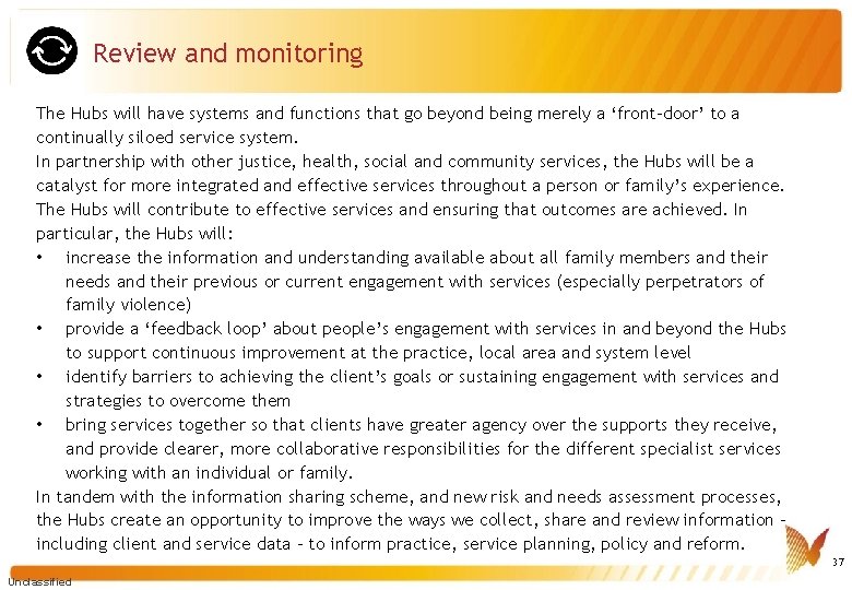 Review and monitoring The Hubs will have systems and functions that go beyond being