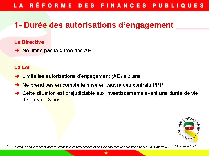 1 - Durée des autorisations d’engagement La Directive ➜ Ne limite pas la durée