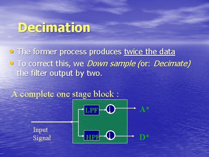 Decimation • The former process produces twice the data • To correct this, we