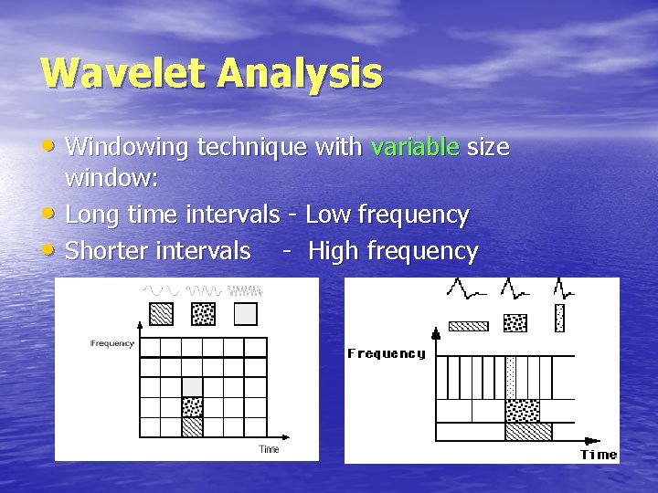 Wavelet Analysis • Windowing technique with variable size • • window: Long time intervals