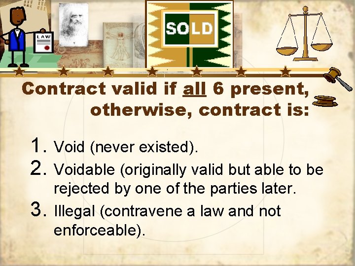 Contract valid if all 6 present, otherwise, contract is: 1. 2. 3. Void (never