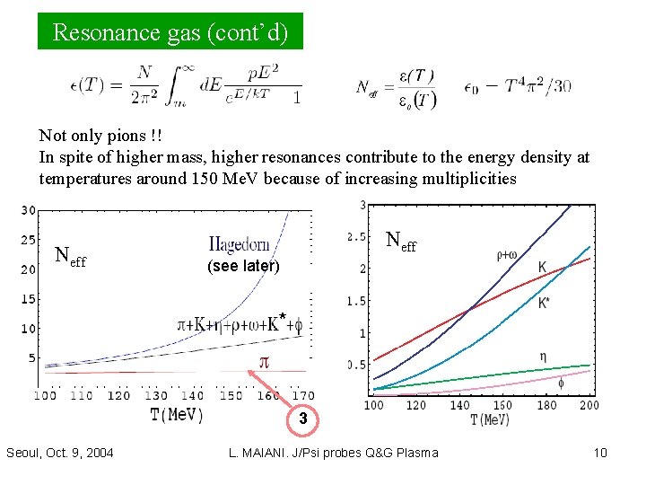 Resonance gas (cont’d) Not only pions !! In spite of higher mass, higher resonances