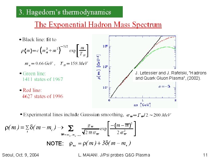 3. Hagedorn’s thermodynamics J. Letessier and J. Rafelski, “Hadrons and Quark Gluon Plasma”, (2002).