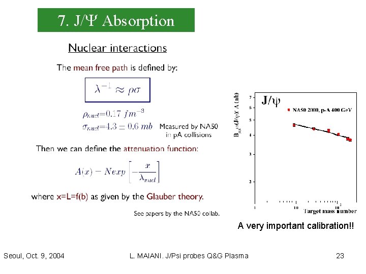 7. J/Y Absorption A very important calibration!! Seoul, Oct. 9, 2004 L. MAIANI. J/Psi