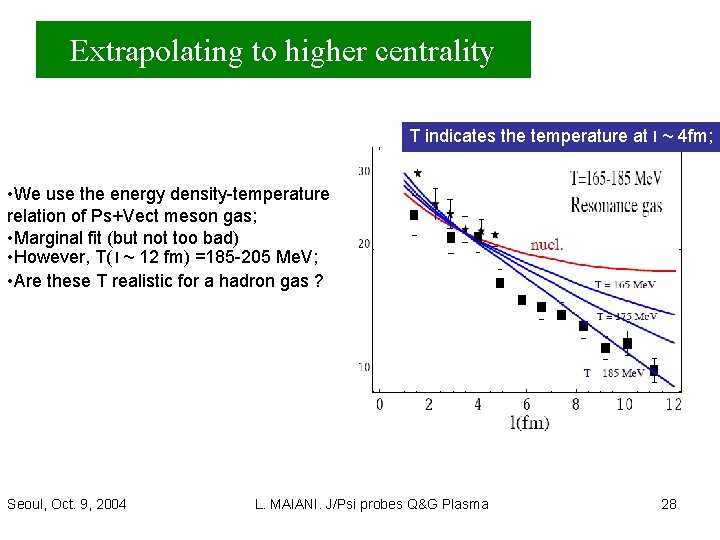 Extrapolating to higher centrality T indicates the temperature at l ~ 4 fm; •