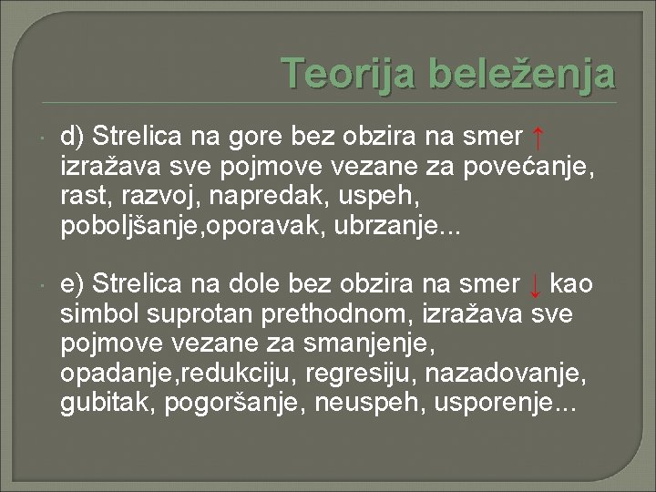 Teorija beleženja d) Strelica na gore bez obzira na smer ↑ izražava sve pojmove