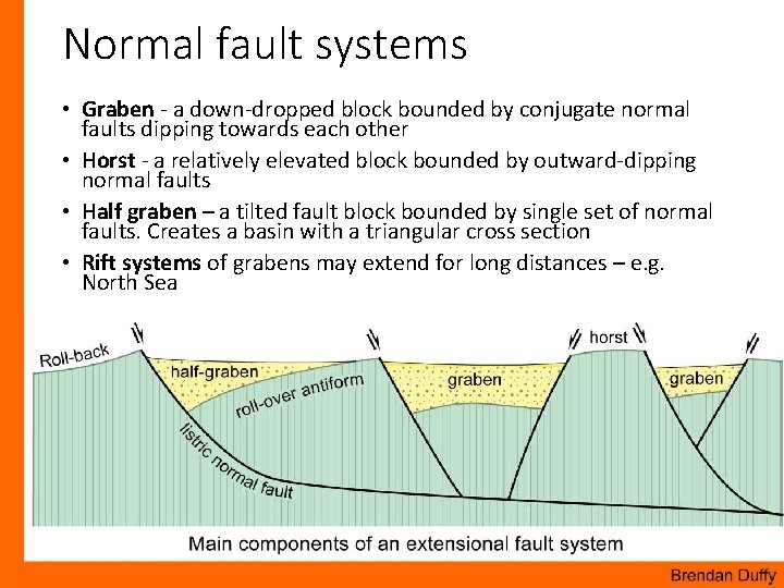 Normal fault systems • Graben - a down-dropped block bounded by conjugate normal faults