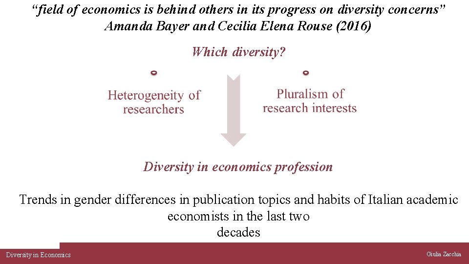 “field of economics is behind others in its progress on diversity concerns” Amanda Bayer