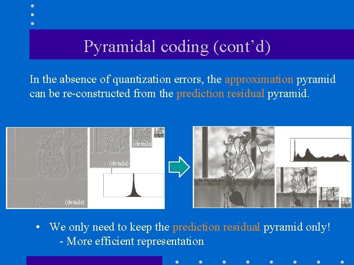 Pyramidal coding (cont’d) In the absence of quantization errors, the approximation pyramid can be