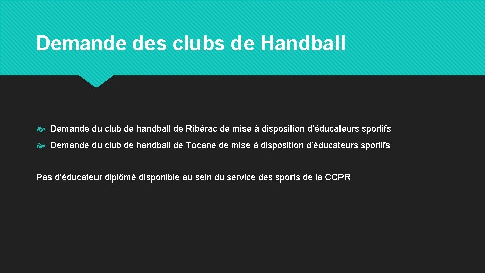 Demande des clubs de Handball Demande du club de handball de Ribérac de mise