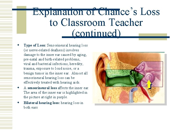 Explanation of Chance’s Loss to Classroom Teacher (continued) w w w Type of Loss: