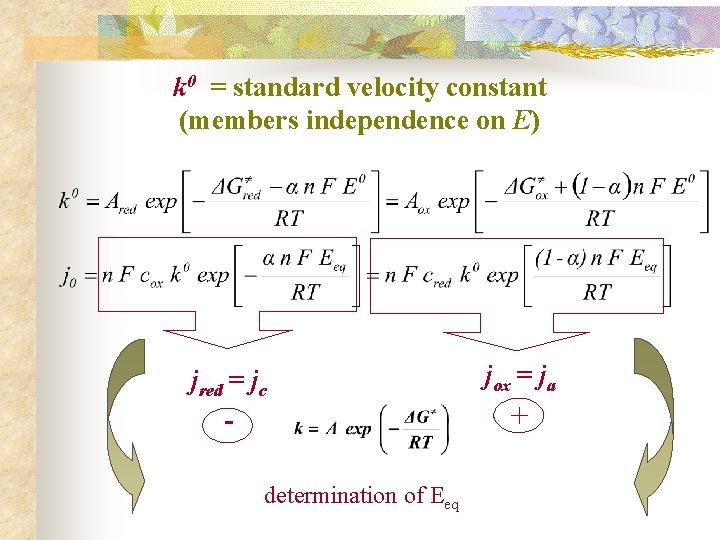 k 0 = standard velocity constant (members independence on E) jred = jc determination