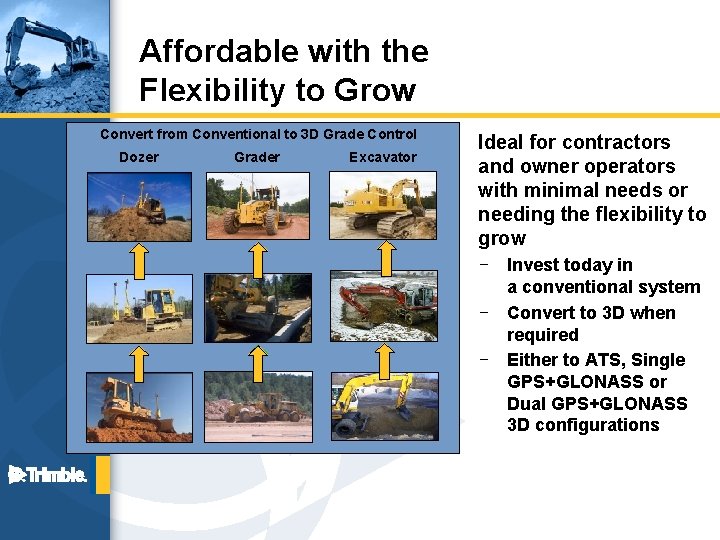 Affordable with the Flexibility to Grow Convert from Conventional to 3 D Grade Control