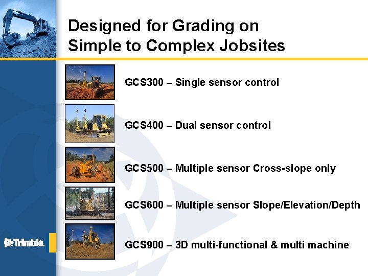 Designed for Grading on Simple to Complex Jobsites GCS 300 – Single sensor control