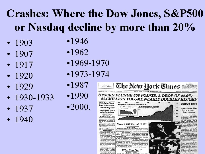 Crashes: Where the Dow Jones, S&P 500 or Nasdaq decline by more than 20%