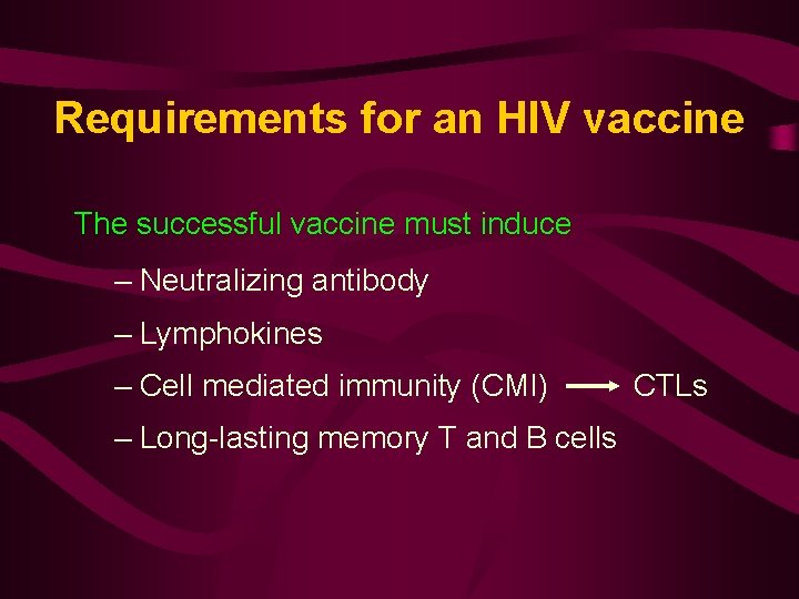 Requirements for an HIV vaccine The successful vaccine must induce – Neutralizing antibody –
