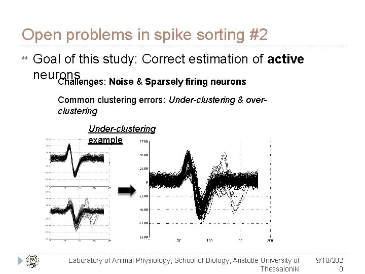 Open problems in spike sorting #2 Goal of this study: Correct estimation of active