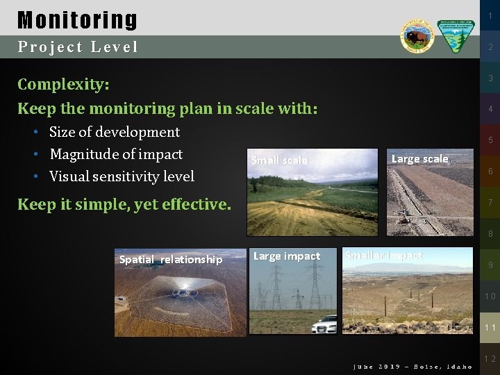 Monitoring 1 Project Level 2 3 Complexity: Keep the monitoring plan in scale with: