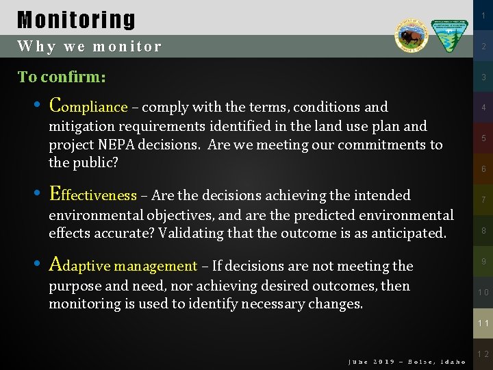 Monitoring 1 Why we monitor 2 To confirm: 3 • Compliance – comply with