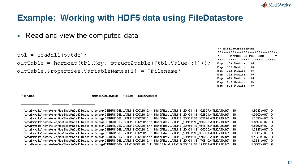 Example: Working with HDF 5 data using File. Datastore § Read and view the