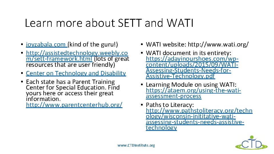 Learn more about SETT and WATI • joyzabala. com (kind of the guru!) •