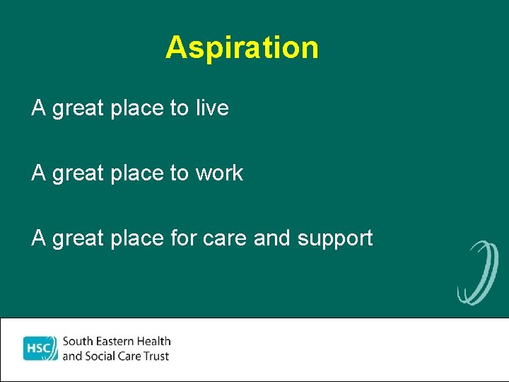 Aspiration A great place to live A great place to work A great place