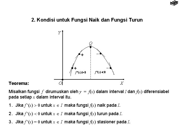 2. Kondisi untuk Fungsi Naik dan Fungsi Turun Y Q + + f (x)