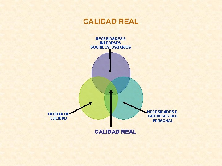 CALIDAD REAL NECESIDADES E INTERESES SOCIALES, USUARIOS NECESIDADES E INTERESES DEL PERSONAL OFERTA DE