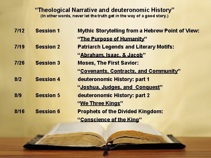 “Theological Narrative and deuteronomic History” (In other words, never let the truth get in