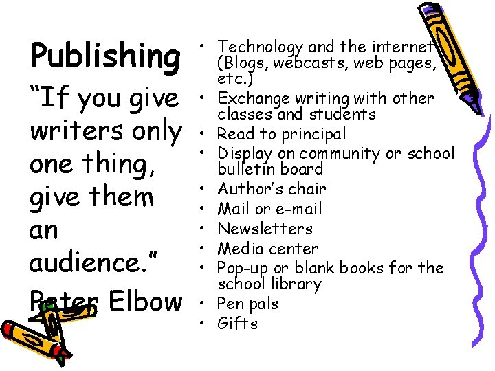 Publishing “If you give writers only one thing, give them an audience. ” Peter
