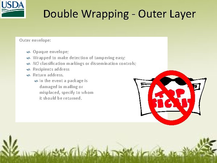 Double Wrapping - Outer Layer Outer envelope: Opaque envelope; Wrapped to make detection of