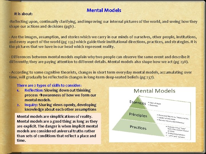 It is about: Mental Models -Reflecting upon, continually clarifying, and improving our internal pictures