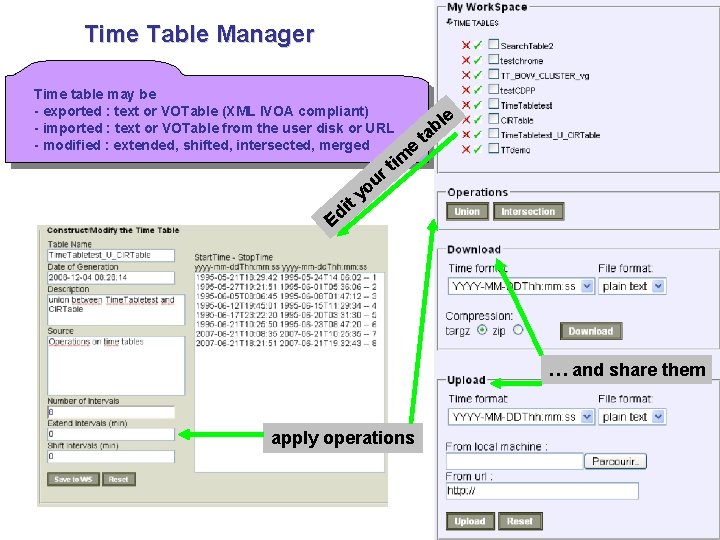 Time Table Manager Time table may be - exported : text or VOTable (XML