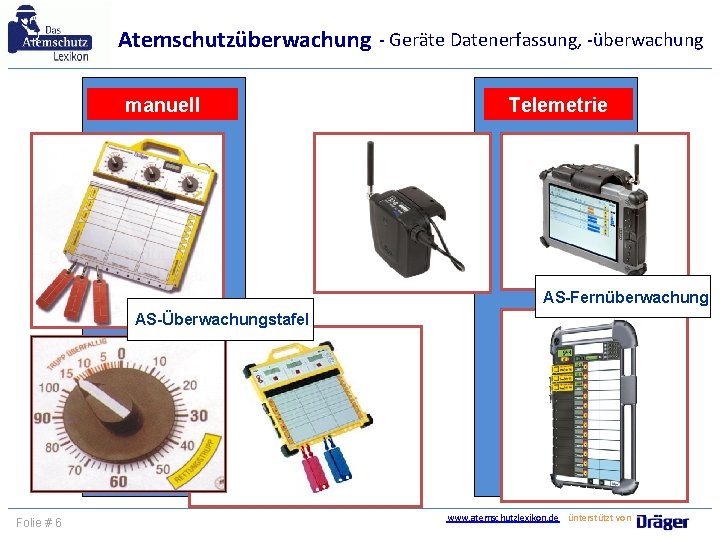 Atemschutzüberwachung - Geräte Datenerfassung, -überwachung manuell Telemetrie AS-Fernüberwachung AS-Überwachungstafel Folie # 6 www. atemschutzlexikon.