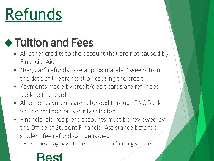 Refunds Tuition and Fees § § § All other credits to the account that