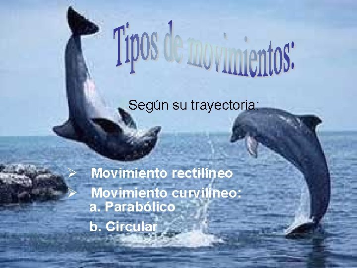 Según su trayectoria: Ø Movimiento rectilíneo Ø Movimiento curvilíneo: a. Parabólico b. Circular 