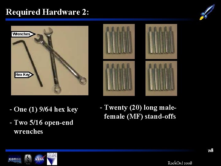 Required Hardware 2: Wrenches Hex Key - One (1) 9/64 hex key - Two