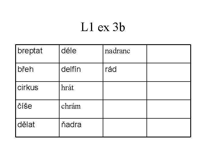 L 1 ex 3 b breptat déle nadranc břeh delfín rád cirkus hrát číše