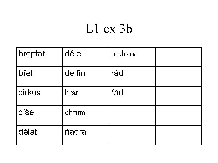 L 1 ex 3 b breptat déle nadranc břeh delfín rád cirkus hrát řád