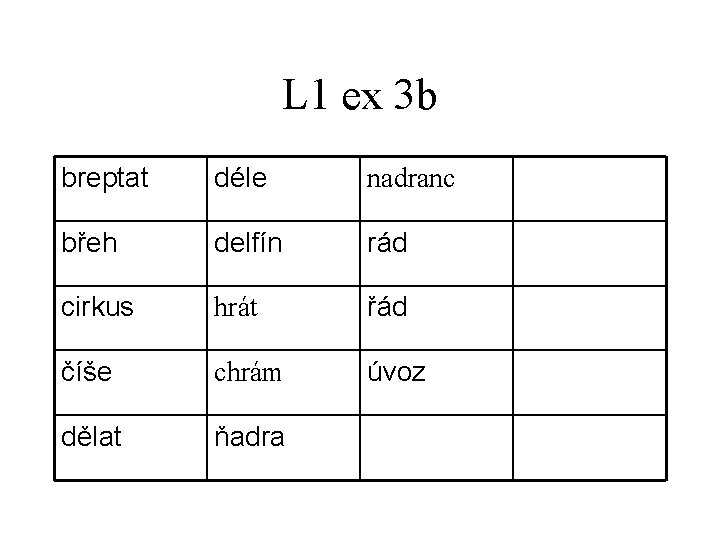 L 1 ex 3 b breptat déle nadranc břeh delfín rád cirkus hrát řád