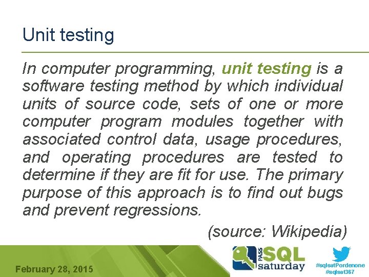 Unit testing In computer programming, unit testing is a software testing method by which